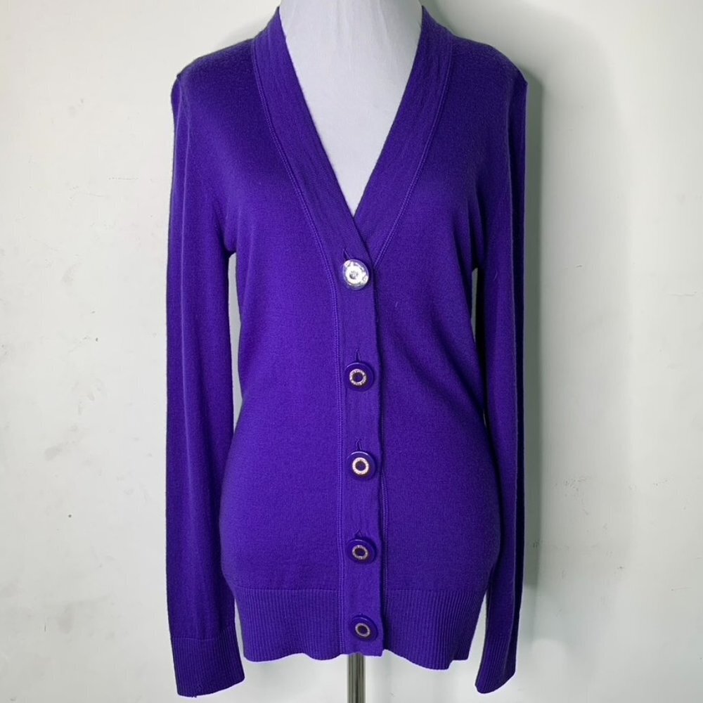 Tory Burch Women’s Purple 100% Merino Wool Button Down Knit Cardigan Sweater